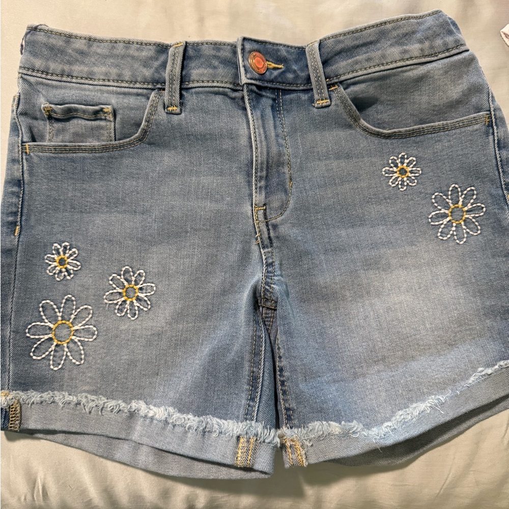 SO Light Blue Jean Shorts with Floral Embroidery